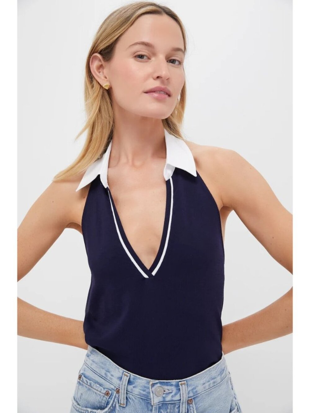 NEW Tuckernuck Navy Nadia Halterneck Polo Top, Women XL